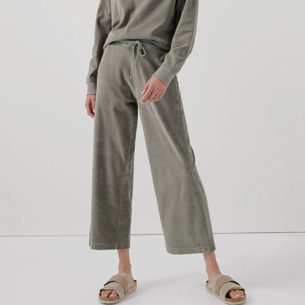 Pact Organic Velour Wide Leg Crop Pant Shadow Green